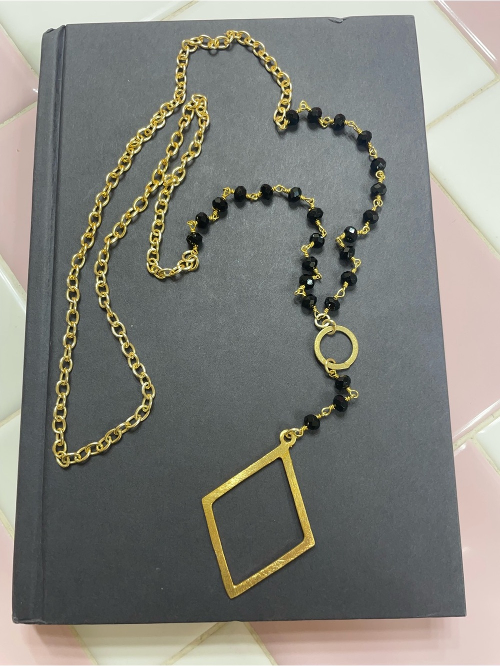 Gold & Black Geometric Pendant Necklace - Women Jewelry - Picture 1 of 6